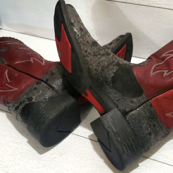 Ariat 10B burgundy and distress black leather square toe mens cowboy boo… - Picture 9 of 9